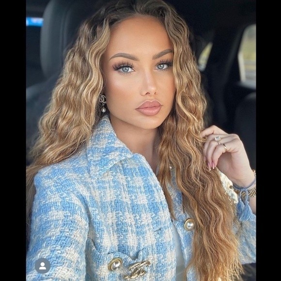 Zara Blue White Houndstooth Tweed Pearl Jewel Button Overshirt Shacket Jacket M - Picture 9 of 11